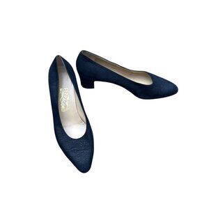 Salvatore Ferragamo Navy Blue Rio Style Heels Pumps Block Heels Size 10B